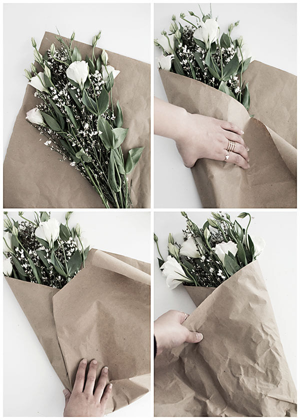 Как упаковать цветы в крафт-бумагу