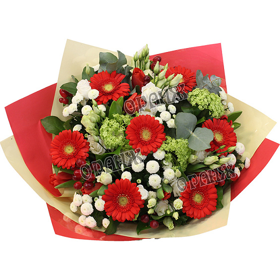 Букет из мини гербер, лизиантуса и тюльпанов — фото 2