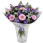 Букет из мини гербер, левкоя и хризантемы Сантини