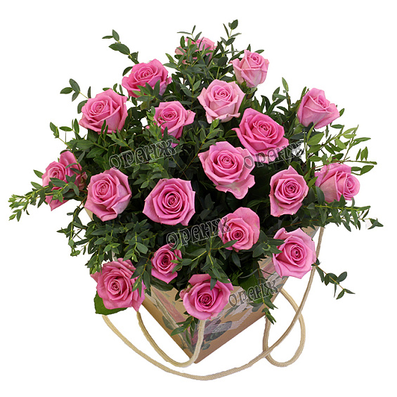 Букет из розовых роз в сумочке — фото 2