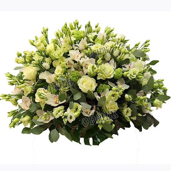 Корзина из роз, лизиантуса и орхидей — фото 1