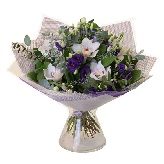 Букет из орхидей и лизиантуса — фото 1